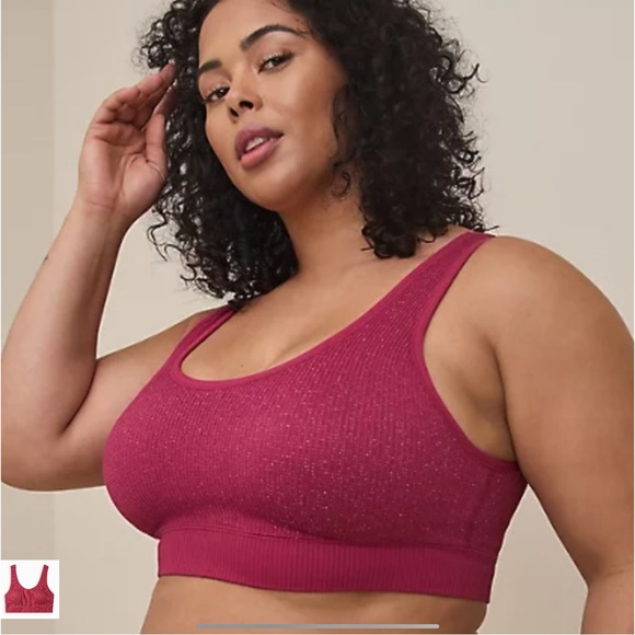 Torrid Curve Raspberry Ribbed Lurex Wire Free Bralette - Picture 1 of 9